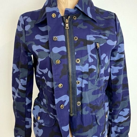 Brand New Gap Women’s XS Blue Printed Camo Utility Jacket Full Zip Pockets Hunt - Picture 2 of 12